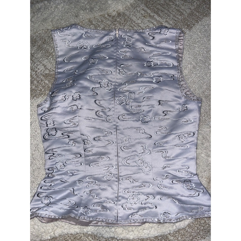 Vintage Silver Lavender Jacquard Peplum Top Sleeveless Metallic Satin y2k - Picture 5 of 5
